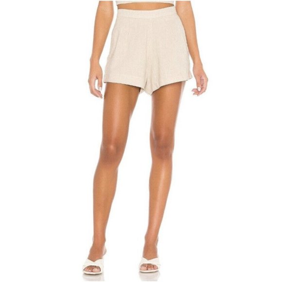 Indah Fleur High Waist Shorts Natural Beige Linen - Picture 1 of 4
